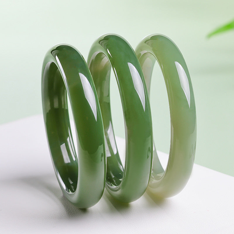 【Entry Level】Pale Green Hetian Jade Peace Bangle, Elegant Bracelet, Holiday Gift for Mom & Girlfriend, With Certificate & Collectible Value