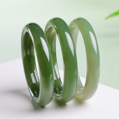 【Entry Level】Pale Green Hetian Jade Peace Bangle, Elegant Bracelet, Holiday Gift for Mom & Girlfriend, With Certificate & Collectible Value