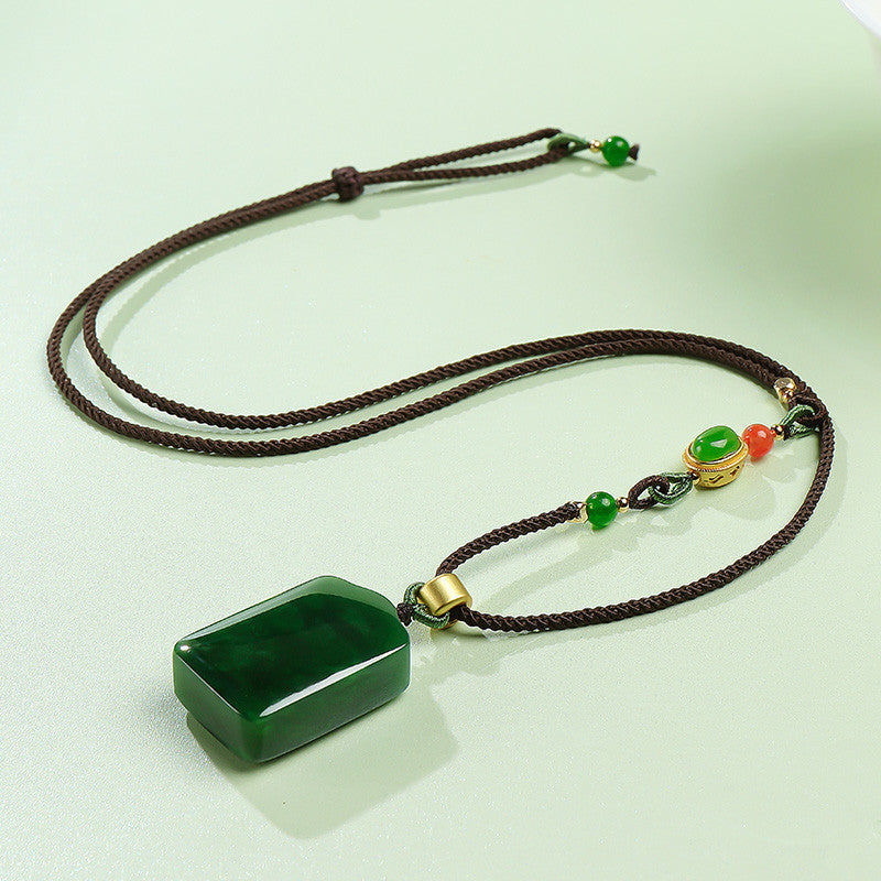 Plump Spinach Green Hetian Jasper Plain Pendant, Festival Gift