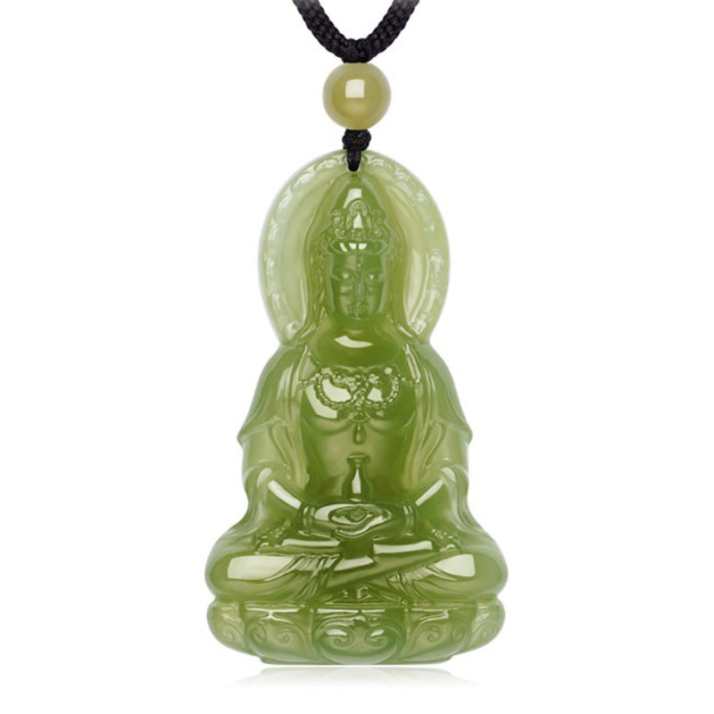 【Peace & Blessing】Vase Guanyin Hetian Bluish White Jade Pendant with Hand-Woven Cord, New Chinese Style National Trend Unisex Jewelry, Couple Ornament, With Certificate & Collectible Value