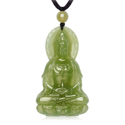 【Peace & Blessing】Vase Guanyin Hetian Bluish White Jade Pendant with Hand-Woven Cord, New Chinese Style National Trend Unisex Jewelry, Couple Ornament, With Certificate & Collectible Value