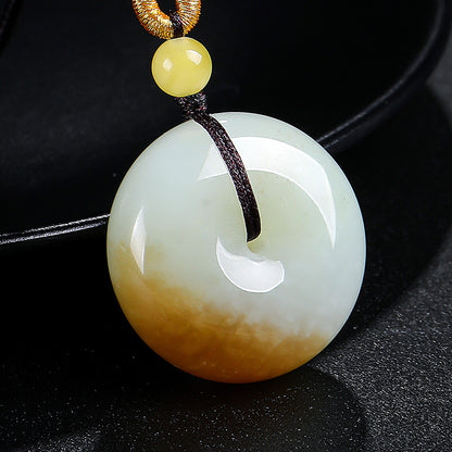 Unisex Hetian Russian Sugar-White Jade Safety Buckle Pendant, Fine & Glossy, Festival Gift