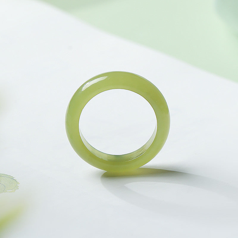 Icy Translucent Hetian Yellow Jade Peace Ring, Plain Band Jewelry, Festival Gift