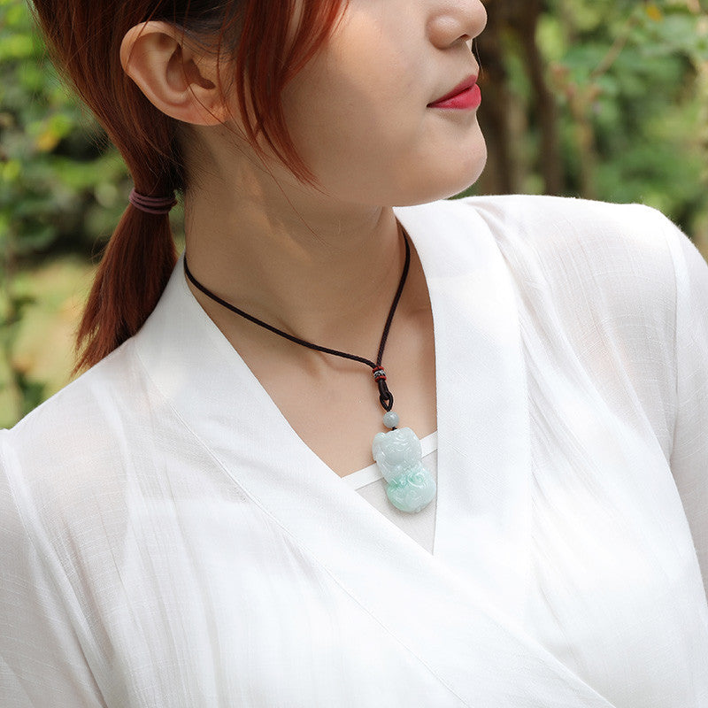 Wealth Fortune Burmese Jadeite Pixiu Pendant, Green Floating Auspicious Beast, Unisex Holiday Gift