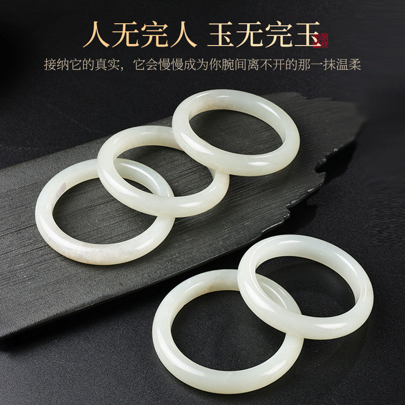 Beginner's Choice】Qinghai Material Bluish White Hetian Jade Peace Bangle, Oily & Smooth Jade Bracelet, Multiple Sizes Available, With Certificate & Collectible Value