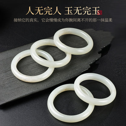 Beginner's Choice】Qinghai Material Bluish White Hetian Jade Peace Bangle, Oily & Smooth Jade Bracelet, Multiple Sizes Available, With Certificate & Collectible Value