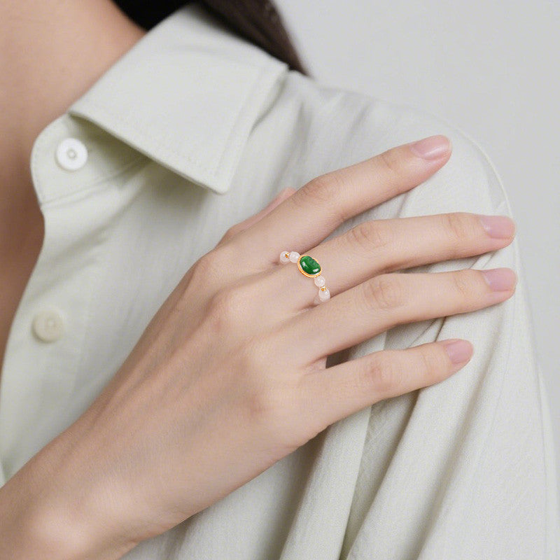 DIY Multi-gem Ring, Small Seed Beads with Jasper, White Jade, Jadeite, Turquoise, Agate, Cinnabar Fashion Adjustable Ring Jewelry