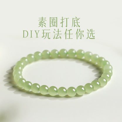 Unisex Light Cyan & Clear Water Green Hetian Jade Round Bead Bracelet