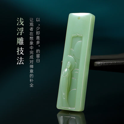 [Zen Series - Mind Contemplation] Hetian Jade Pendant, Unisex Jasper & Pink Cyan Enlightenment Jade Charm