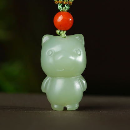 Pale Cyan & Clear Water Green Hetian Jade Zodiac Pendant, Cute Animal Design, Unisex Jade Ornament