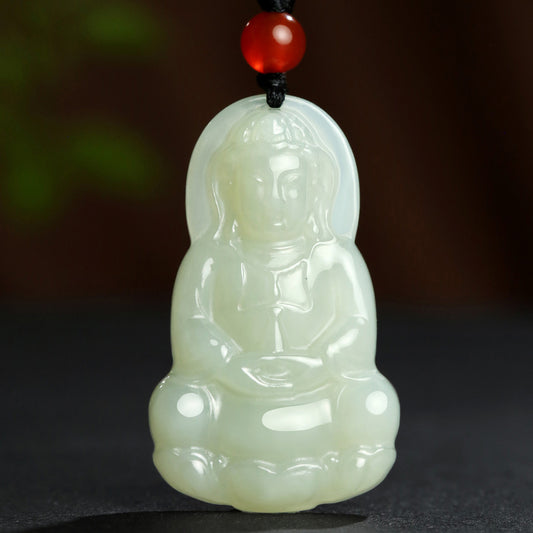 Hetian Jade Vase Guanyin Pendant, Exquisite Natural Jade Charm, With Certificate & Collectible Value