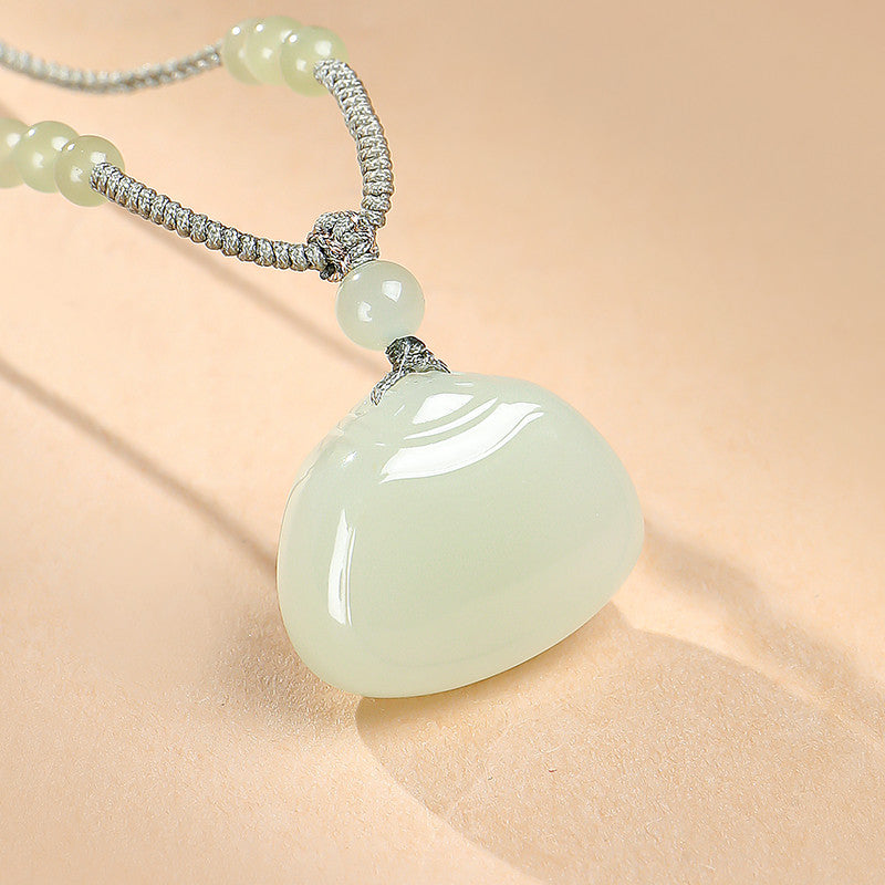 Peace Lock | Pale Cyan Hetian Jade Safety Lock Pendant for Women, Clear Water Style Lock-shaped Jade Gift