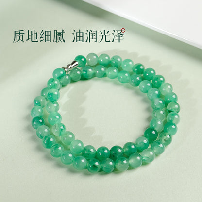 African Green Jadeite Necklace, Floating Flower Clavicle Chain, Elegant Ladies Jewelry, Gift for Mom & Elders