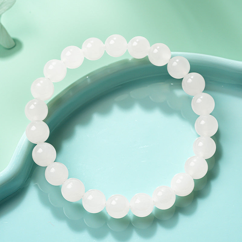 [Premium Grade] High-Oil White Hetian Jade Bracelet, Plain Single Strand Couple Bracelet