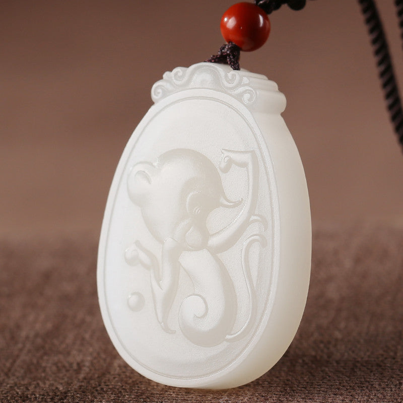 White Hetian Jade Pendant, Exquisitely Carved Twelve Chinese Zodiac, Unisex Jade Pendant