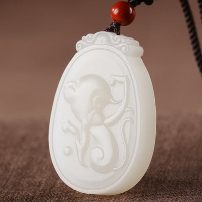 White Hetian Jade Pendant, Exquisitely Carved Twelve Chinese Zodiac, Unisex Jade Pendant
