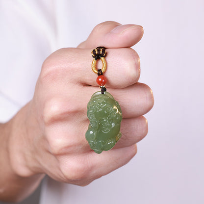 Pale Cyan Hetian Jade Pixiu Pendant for Men & Women, Holiday Lucky Gift Jade Charm