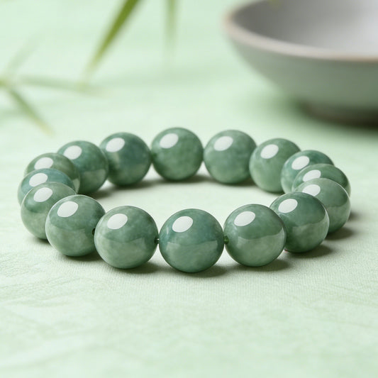 Natural Jadeite Beaded Bracelet, New Chinese Style Fashionable Versatile Jade Bead Bangle