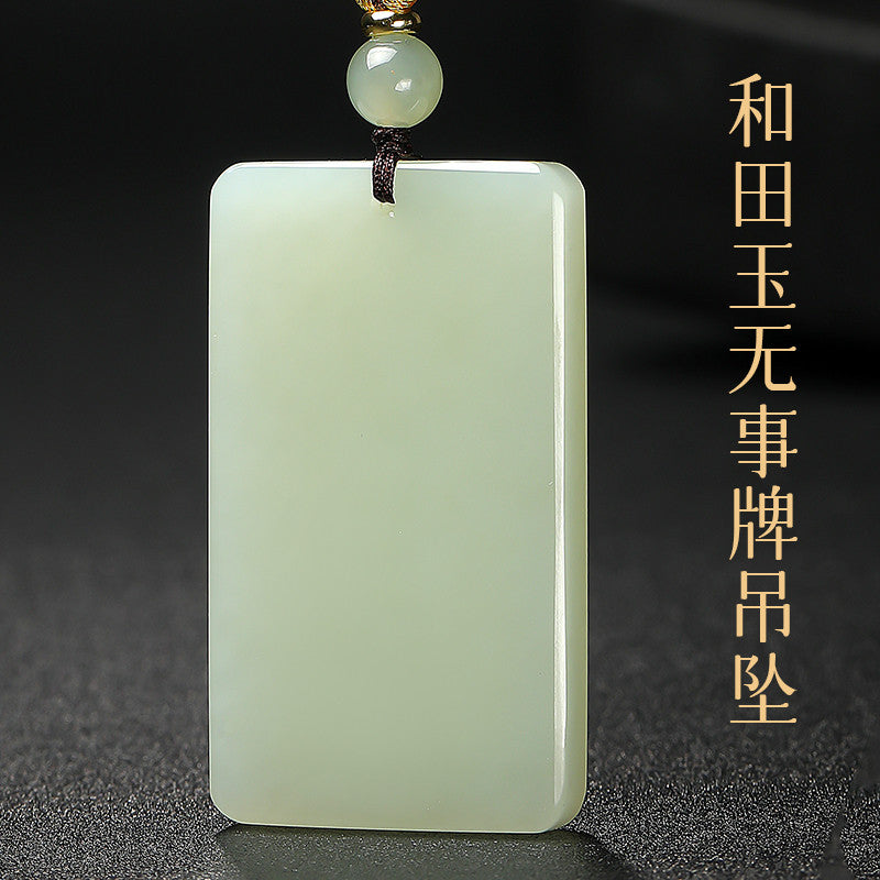 Unisex Light Cyan Clear Water Hetian Jade Plain Pendant, Festival Gift