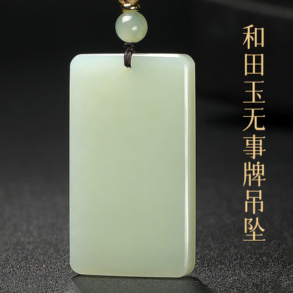 Unisex Light Cyan Clear Water Hetian Jade Plain Pendant, Festival Gift