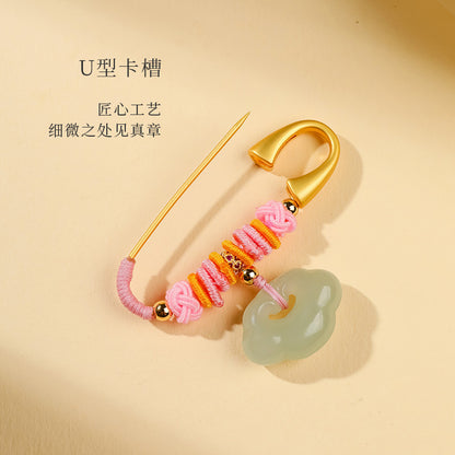 Pale Cyan Hetian Jade Safety Pin Pendant, Ornament for Baby, Infant & Pregnant Women