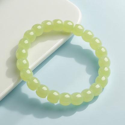 Unisex Hetian Yellow Jade Straight-Cut Bead Bracelet, Glossy Yellow Mouth Single-Loop Bangle, Festival Gift