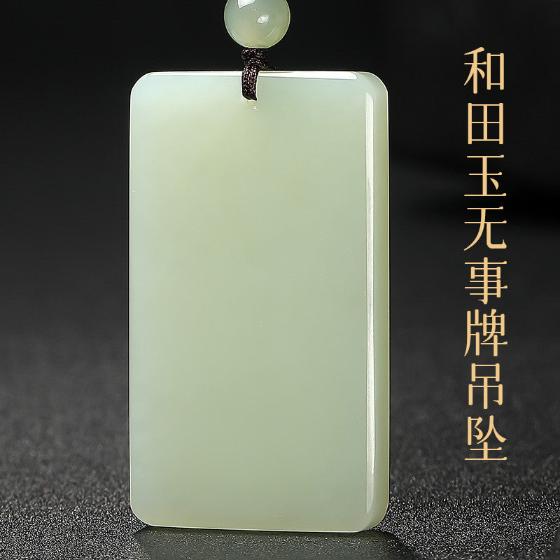 Unisex Light Cyan Clear Water Hetian Jade Plain Pendant, Festival Gift