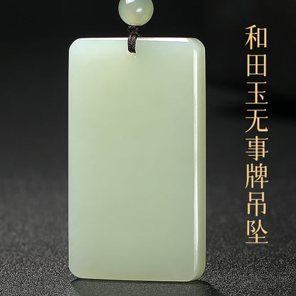 Unisex Light Cyan Clear Water Hetian Jade Plain Pendant, Festival Gift