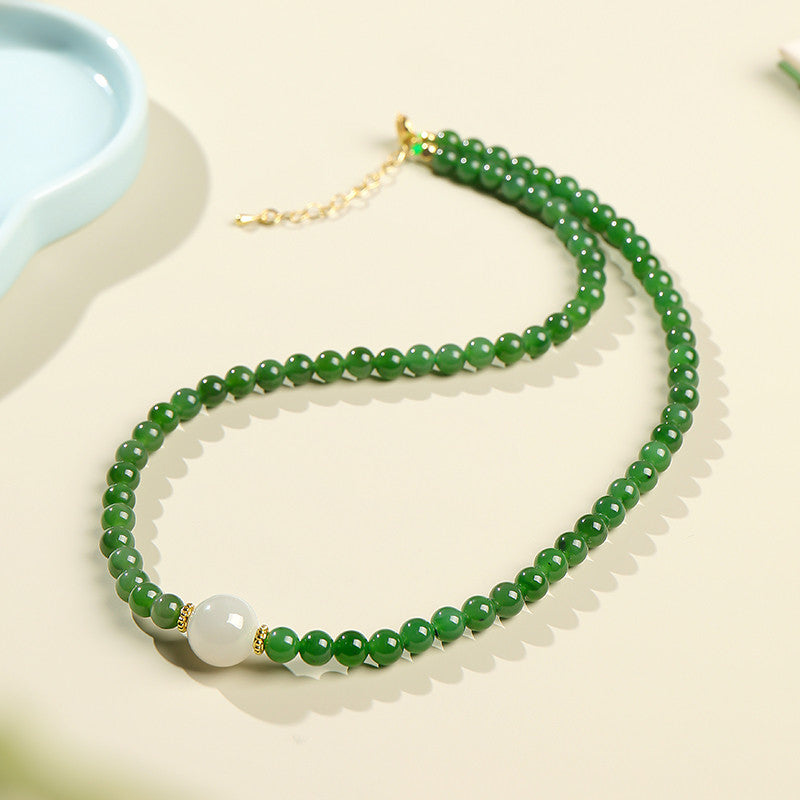 Elegant Hetian Jasper Beaded Necklace, Jasper Mom Chain Clavicle Neck Chain