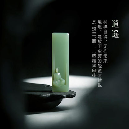 [Zen Series - Carefree] Hetian Jade Pendant, Unisex Jasper & Pink Cyan Enlightenment Jade Charm