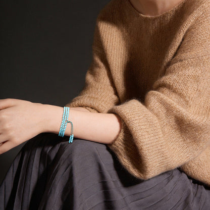 Natural Raw Turquoise Bracelet, High-Porcelain Round Beads, New Chinese Style Multi-Layer Wenwan Bangle, Festival Gift