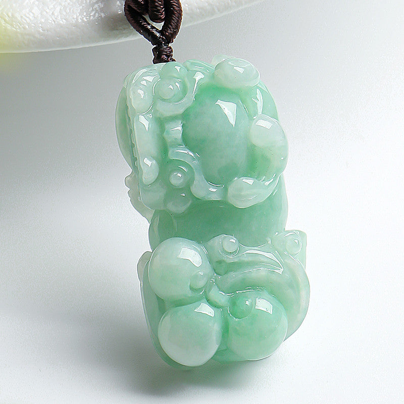 Floating Green Emerald Pixiu Pendant, Auspicious Mythical Beast Jade Charm