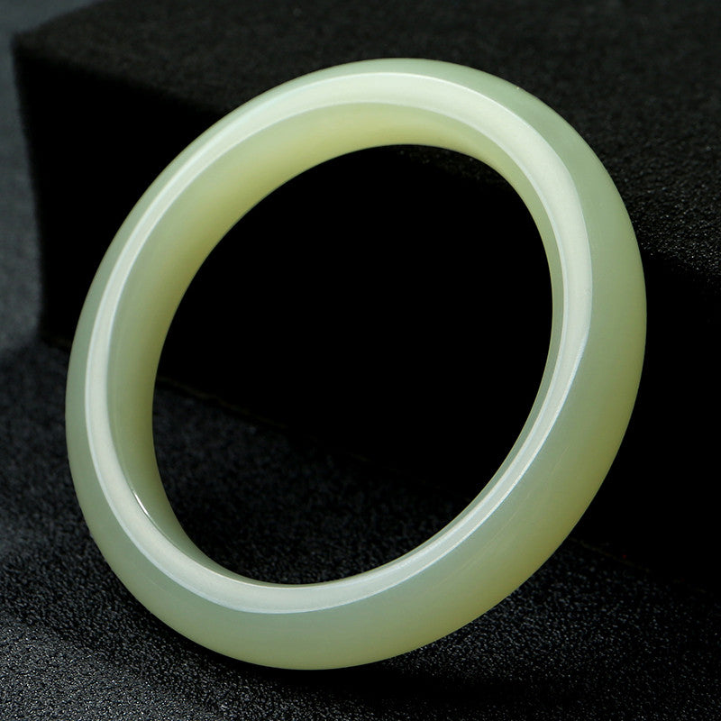 Collectible Hetian Jade Bracelet, Ice-Base Clear Water Material, Pale Cyan Jade Bangle, Peace Bangle, Gift for Mom & Girlfriend