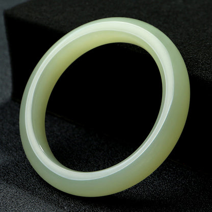 Collectible Hetian Jade Bracelet, Ice-Base Clear Water Material, Pale Cyan Jade Bangle, Peace Bangle, Gift for Mom & Girlfriend