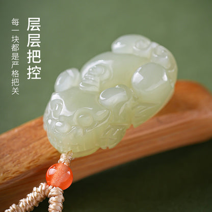 Light Green Hetian Jade Pixiu Pendant, Unisex Mythical Beast Jade Pendant for Men & Women