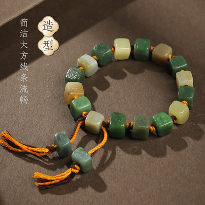 Vintage Style Hetian Jade Multi-tone Freeform Bead Bracelet with Weathered Texture, Unisex