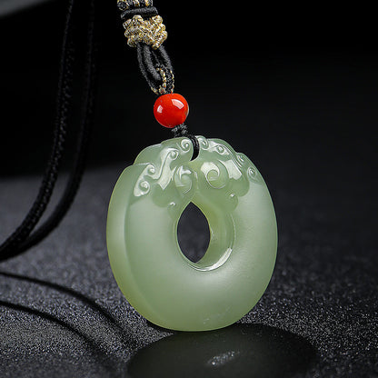 Pale Green Hetian Jade Hollow-Carved Double Dragon Safety Buckle Pendant, Unisex Jade Charm, With Certificate & Collectible Value