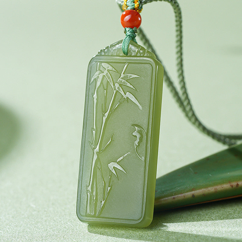 Hetian Pale Cyan Clear Water Bamboo Pendant, Rising Step by Step Plaque, Festival Gift