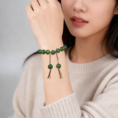 Antique Style Hetian Jasper Round Bead Bracelet, Unisex Single-loop Jade Bangle, Festival Gift