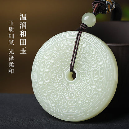 Archaistic Swirl Pattern Hetian Jade Safety Buckle Pendant, Unisex Jade Ornament