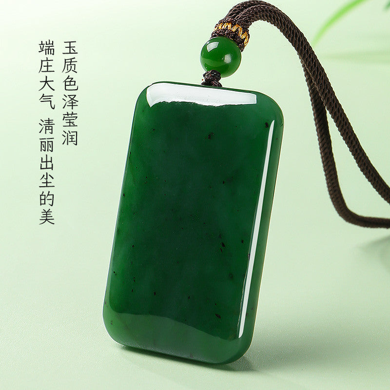 Unisex Spinach Green Hetian Jasper Plain Pendant, Festival Gift