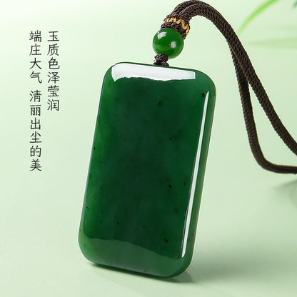Unisex Spinach Green Hetian Jasper Plain Pendant, Festival Gift