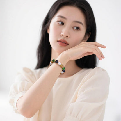 Hetian Jade Multi-Color Beaded Bracelet, Carved White Jade Lotus Bangle, Festival Gift