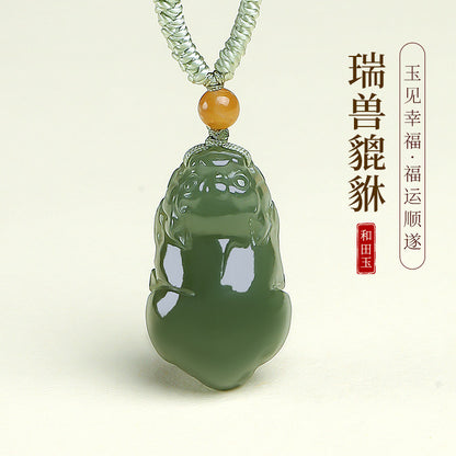 Prosperous Fortune | Hetian Jade Lake-Green Pixiu Pendant, Unisex Auspicious Beast Jade Charm