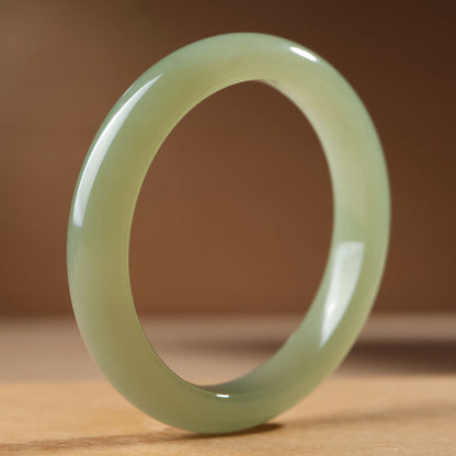 【Entry Level】Pale Green Hetian Jade Peace Bangle, Elegant Bracelet, Holiday Gift for Mom & Girlfriend, With Certificate & Collectible Value