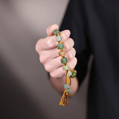 Vintage Style Hetian Jade Multi-tone Freeform Bead Bracelet with Weathered Texture, Unisex