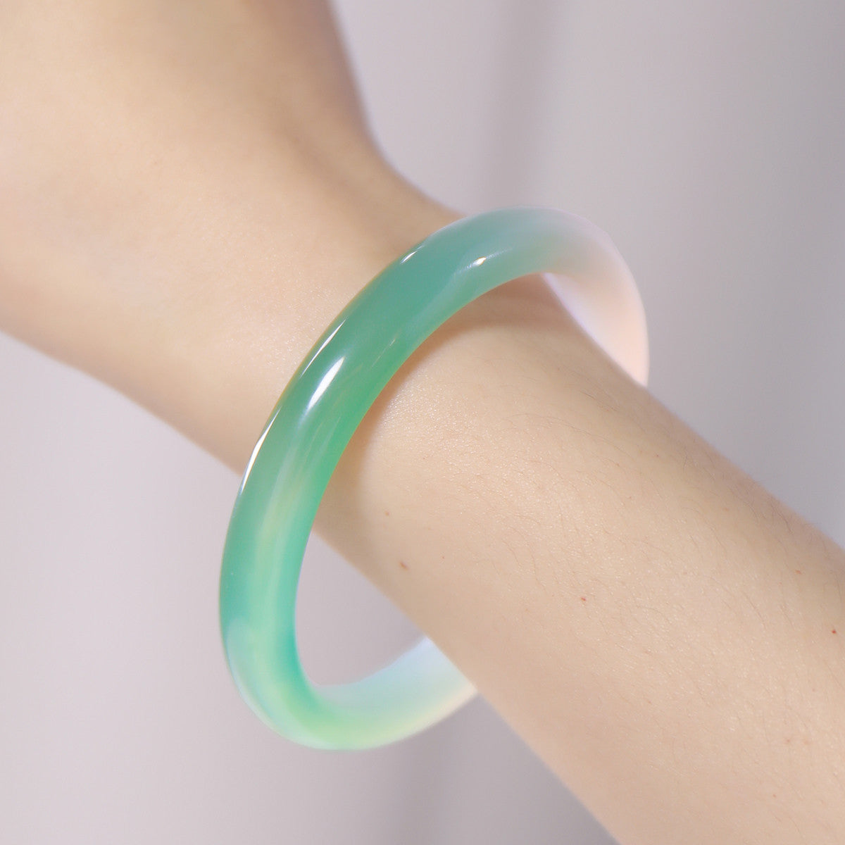 Mountain Scenery Chalcedony Bangle, Half-Mountain Half-Water Gradient Icy Transparent Jade Bracelet