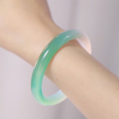 Mountain Scenery Chalcedony Bangle, Half-Mountain Half-Water Gradient Icy Transparent Jade Bracelet