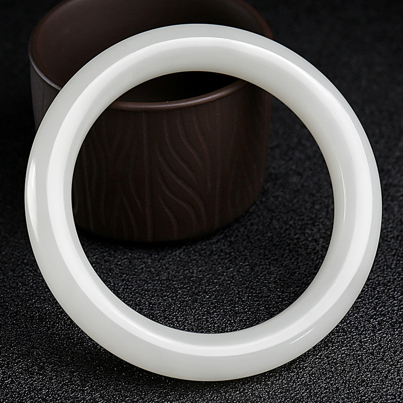 Collection Grade Hetian Jade Bangle, Mellow Creamy White Peace Bracelet