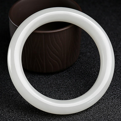 Collection Grade Hetian Jade Bangle, Mellow Creamy White Peace Bracelet